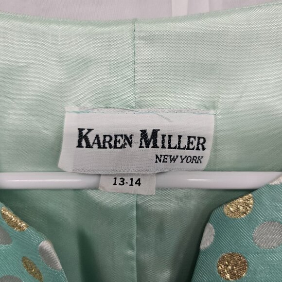 Vintage Karen Miller Shacket Jacket Green Gold Polka Dot Metallic Retro 13/14 - Picture 5 of 7